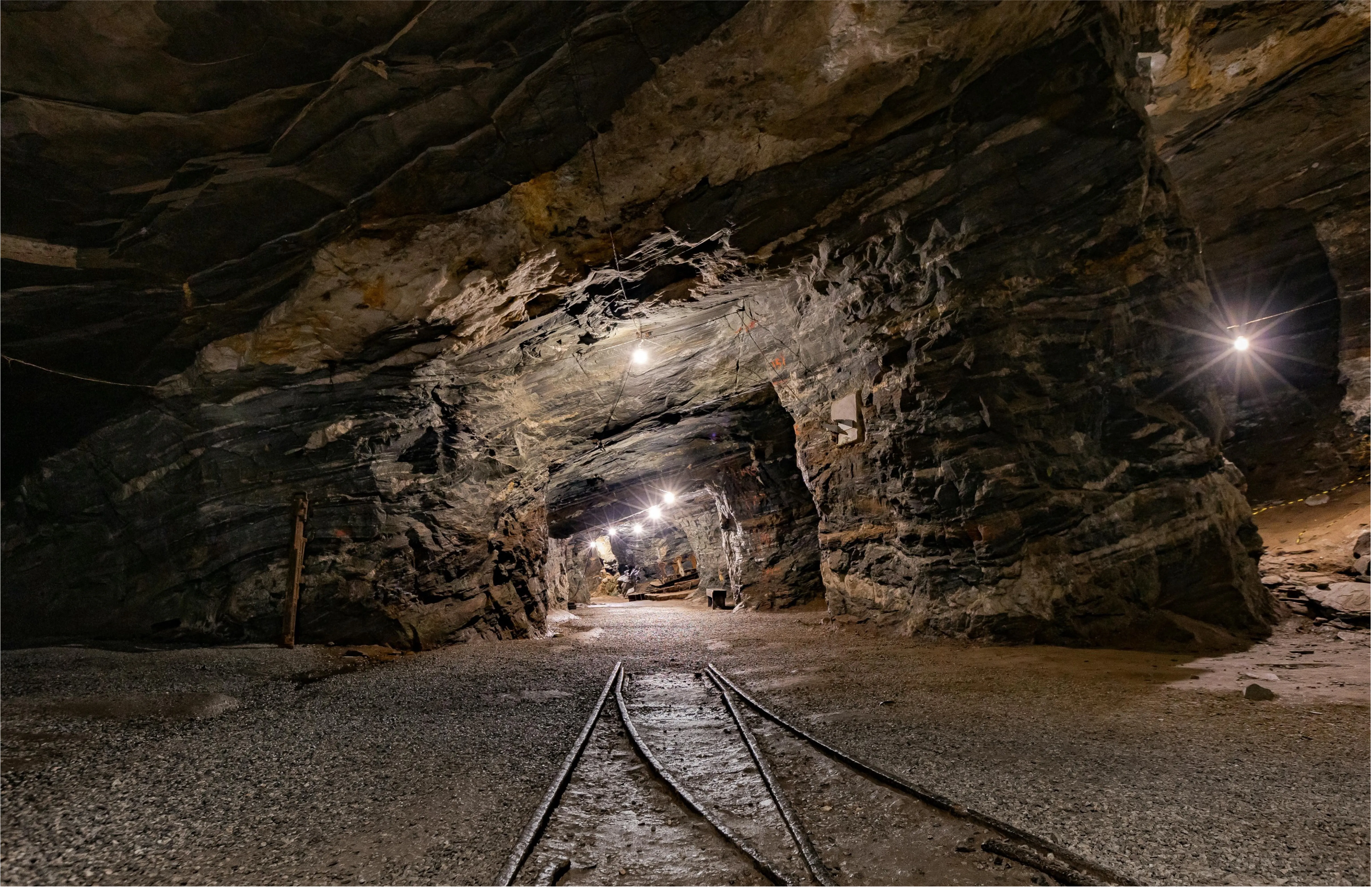 Rails in a mining tunnel