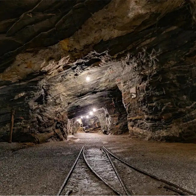 Rails in a mining tunnel
